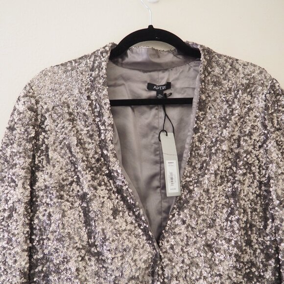 NWT Apt. 9 Antique Silver ¾ Sleeve Sequin Blazer sz S - Picture 3 of 6
